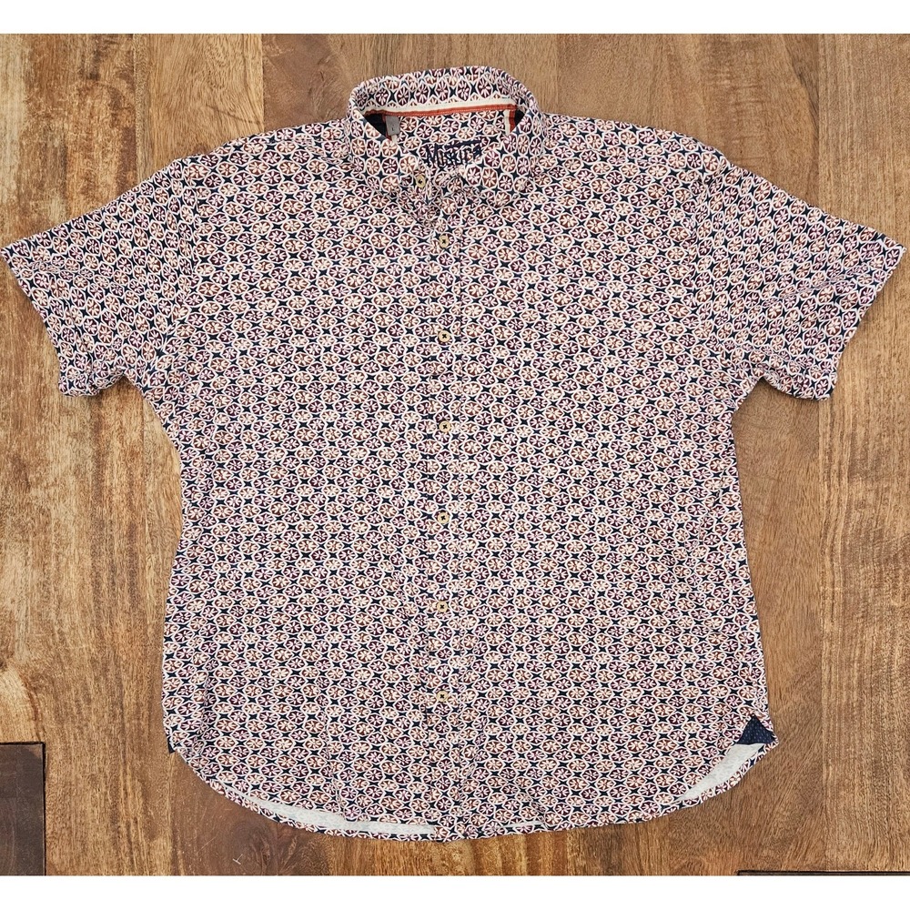 Misura Shirt Mens L White Blue Orange Geometric Resort Wear Boutique Button Up